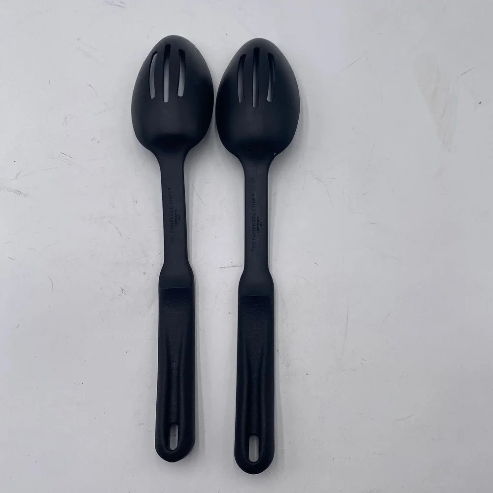 The Pampered Chef Slotted Spoon Lot of 2 Black Nylon Heat Resistant Kitchen Tool